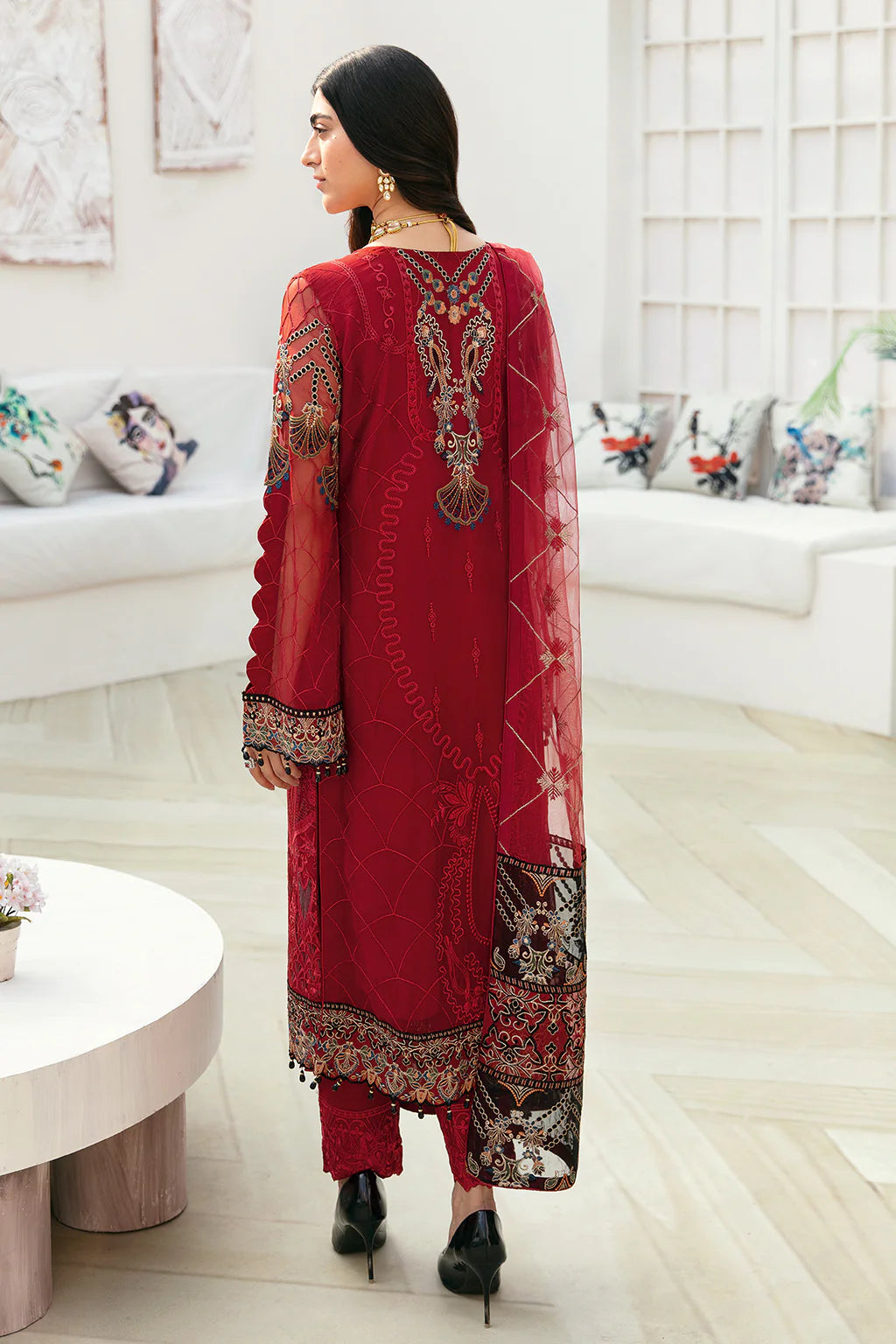 Red Embroidered Georgette Pakistani Suit A-803