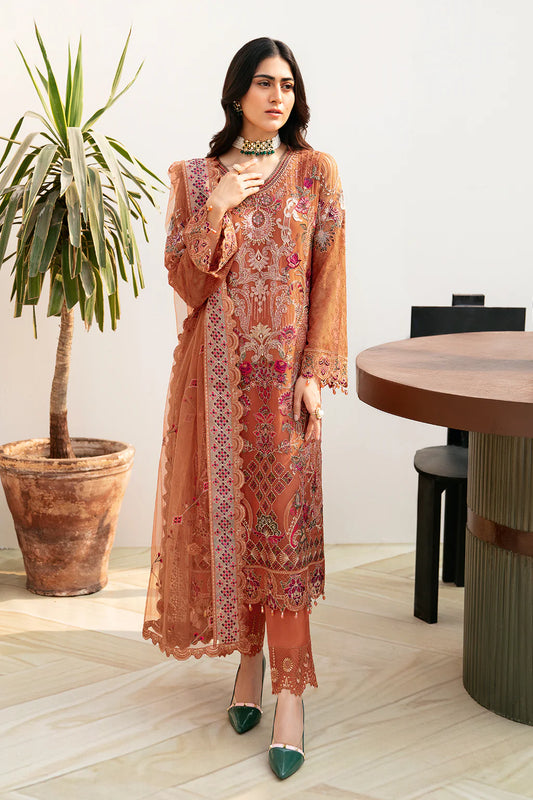 Brownish Orange Embroidered Georgette Pakistani Suit A-810