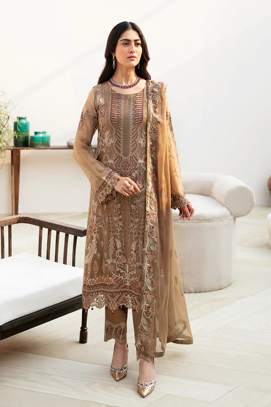 Brown Embroidered Georgette Pakistani Suit A-812