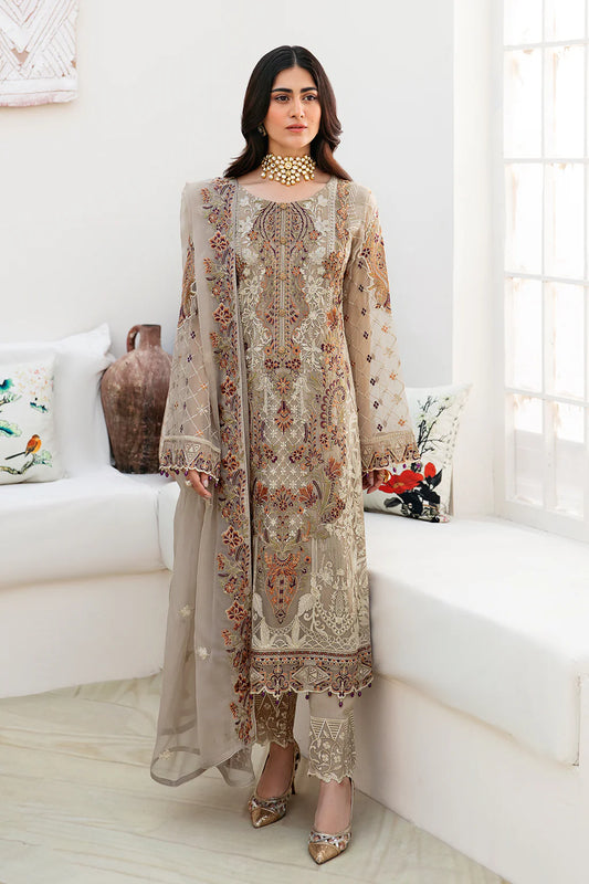 Light Grey Embroidered Georgette Pakistani Suit A-806