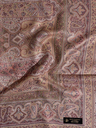 Winter Handmade Indian Cultural Pure Wool Shawl  For Festival Brown with light Pink Shade P03