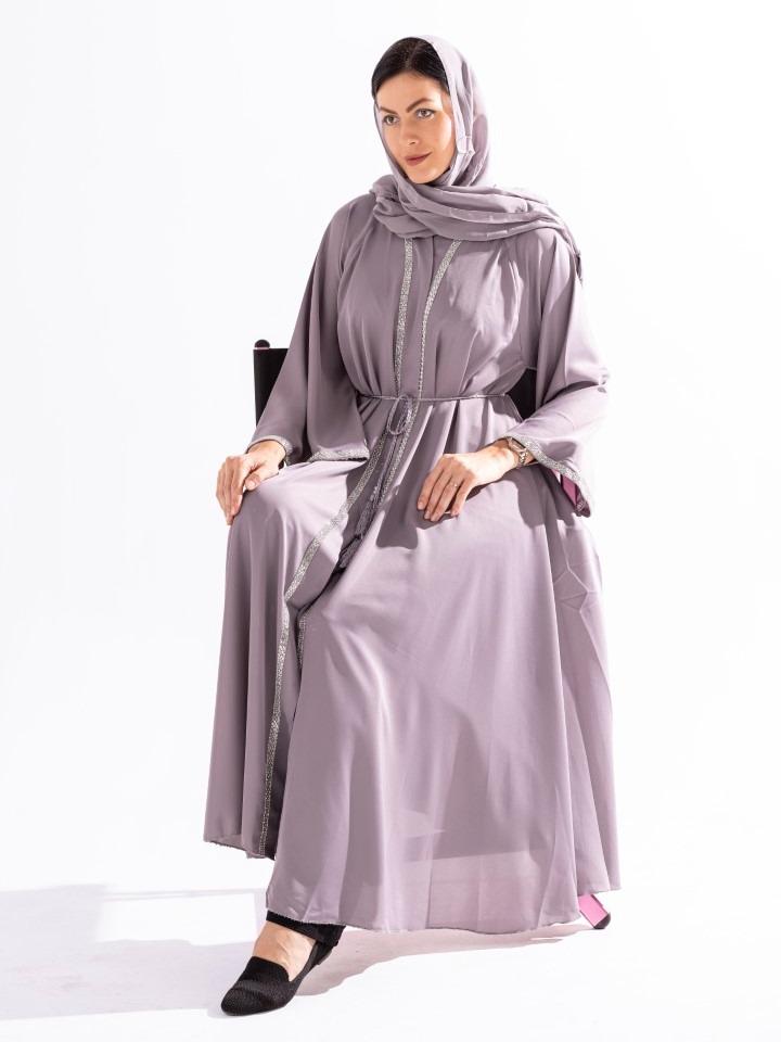 Crystal Edge Black Abaya with White Lace Work by Sky Cashmere D1