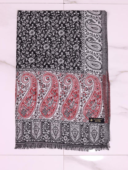 Winter Handmade Indian Cultural Jamwar Shawl For Festival Dark Brown with Pinkish Pattern J2