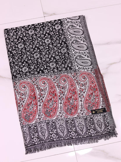 Winter Handmade Indian Cultural Jamwar Shawl For Festival Dark Brown with Pinkish Pattern J2