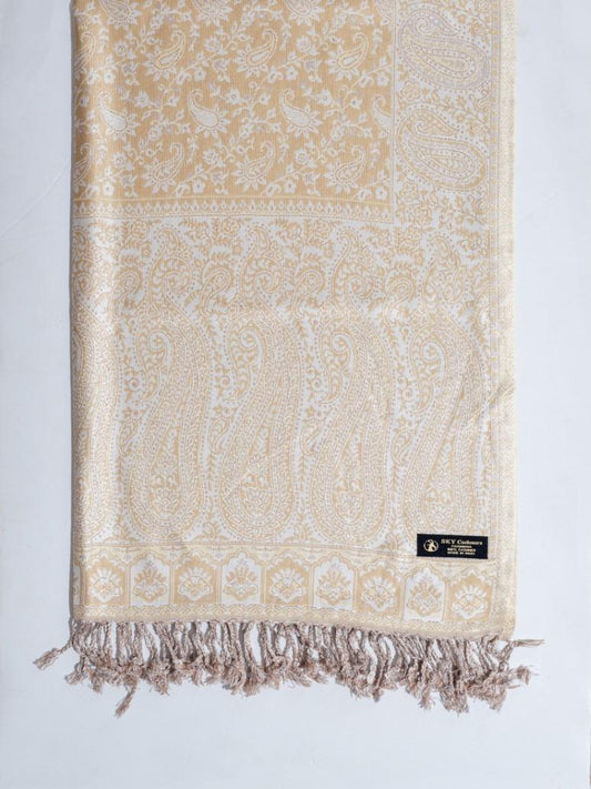 Winter Handmade Indian Cultural Pure Wool Shawl For Festival Cream Color P05