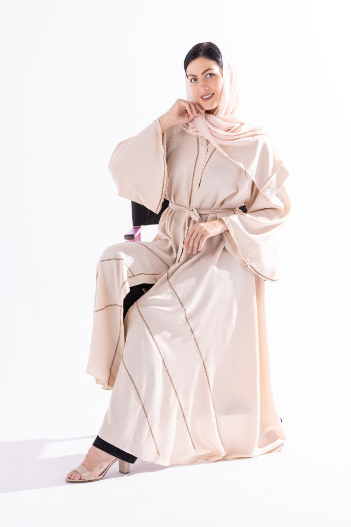 Angled Pleated Abaya with Champagne Diamondize by Sky Cashmere D4