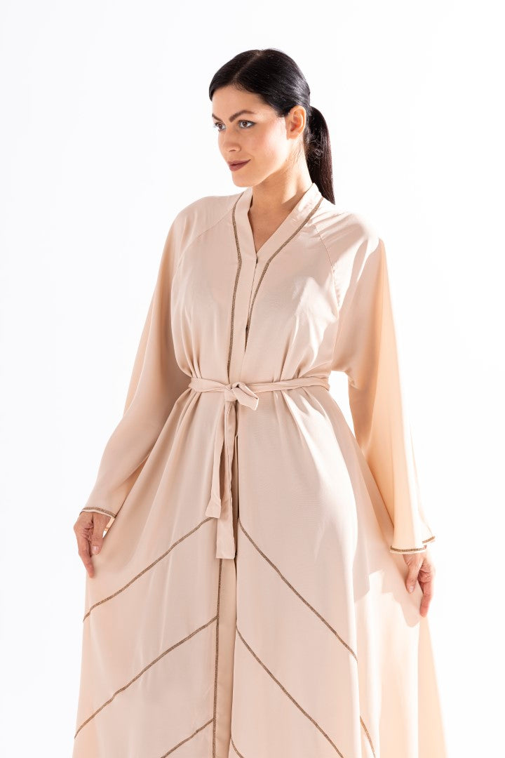 Angled Pleated Abaya with Champagne Diamondize by Sky Cashmere D4