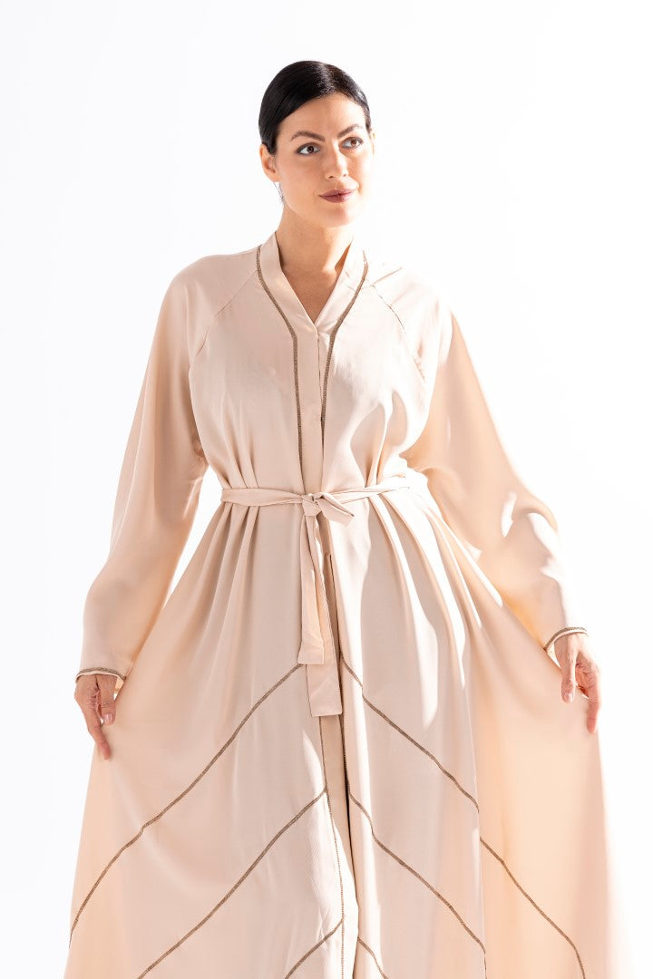 Angled Pleated Abaya with Champagne Diamondize by Sky Cashmere D4