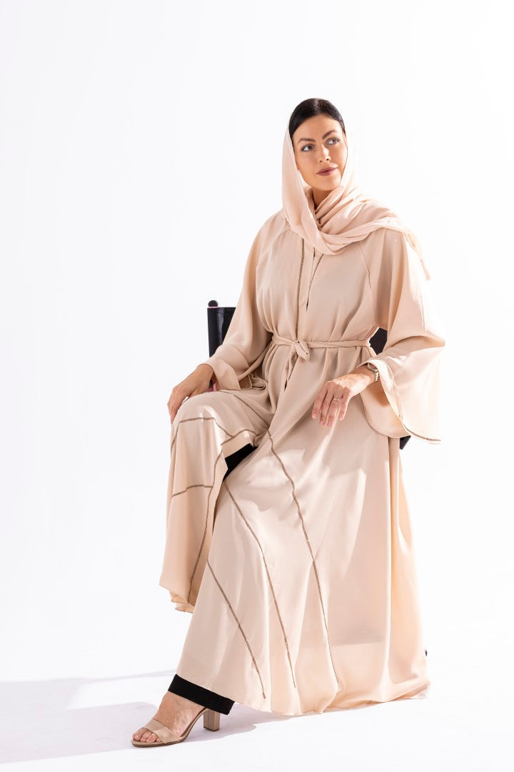 Angled Pleated Abaya with Champagne Diamondize by Sky Cashmere D4