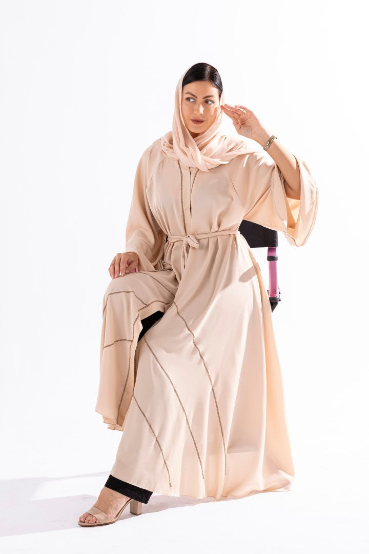 Angled Pleated Abaya with Champagne Diamondize by Sky Cashmere D4