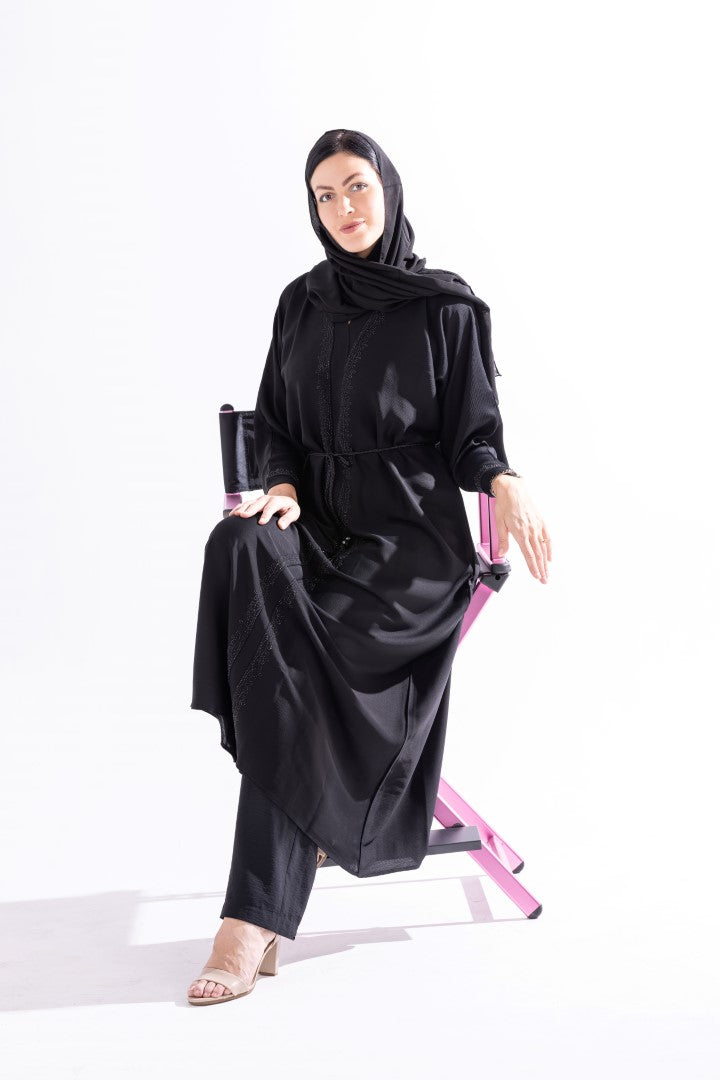 Black Stone Work Abaya by Sky Cashmere D7