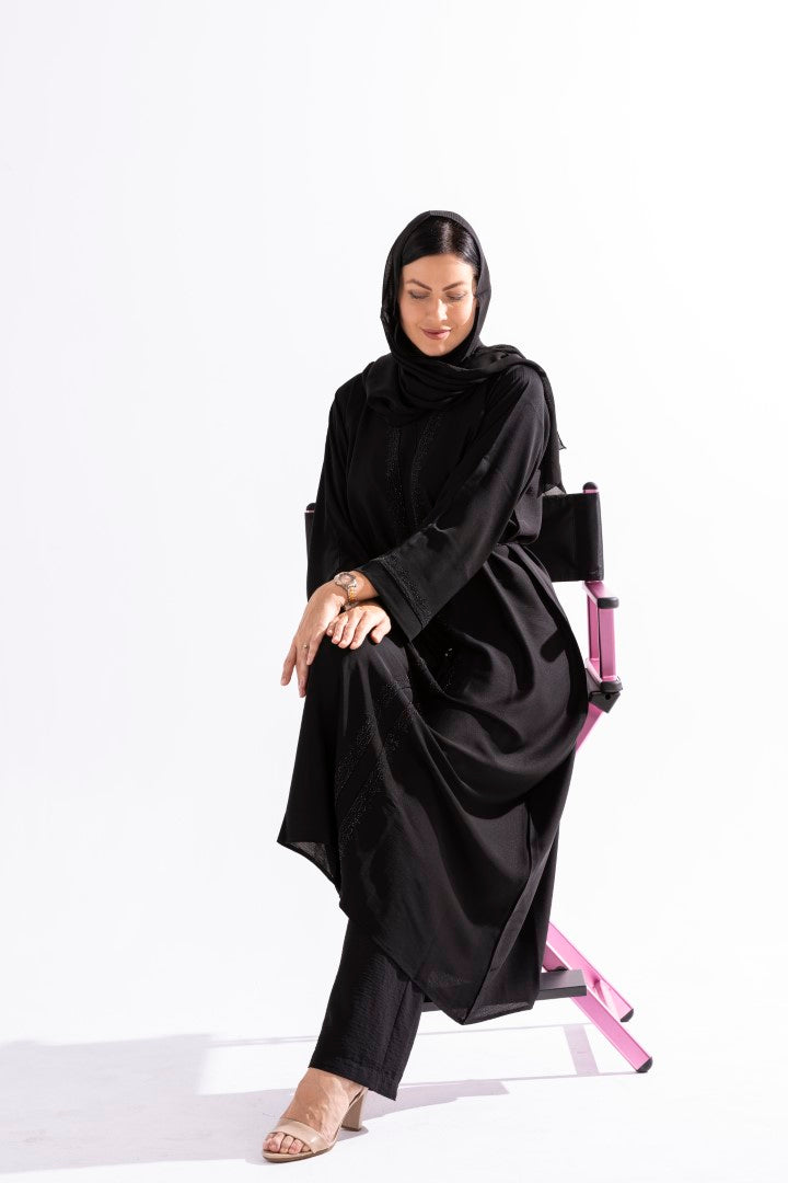 Black Stone Work Abaya by Sky Cashmere D7