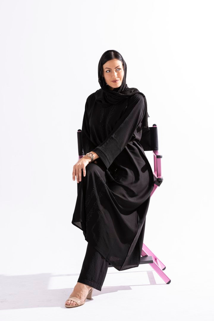 Black Stone Work Abaya by Sky Cashmere D7