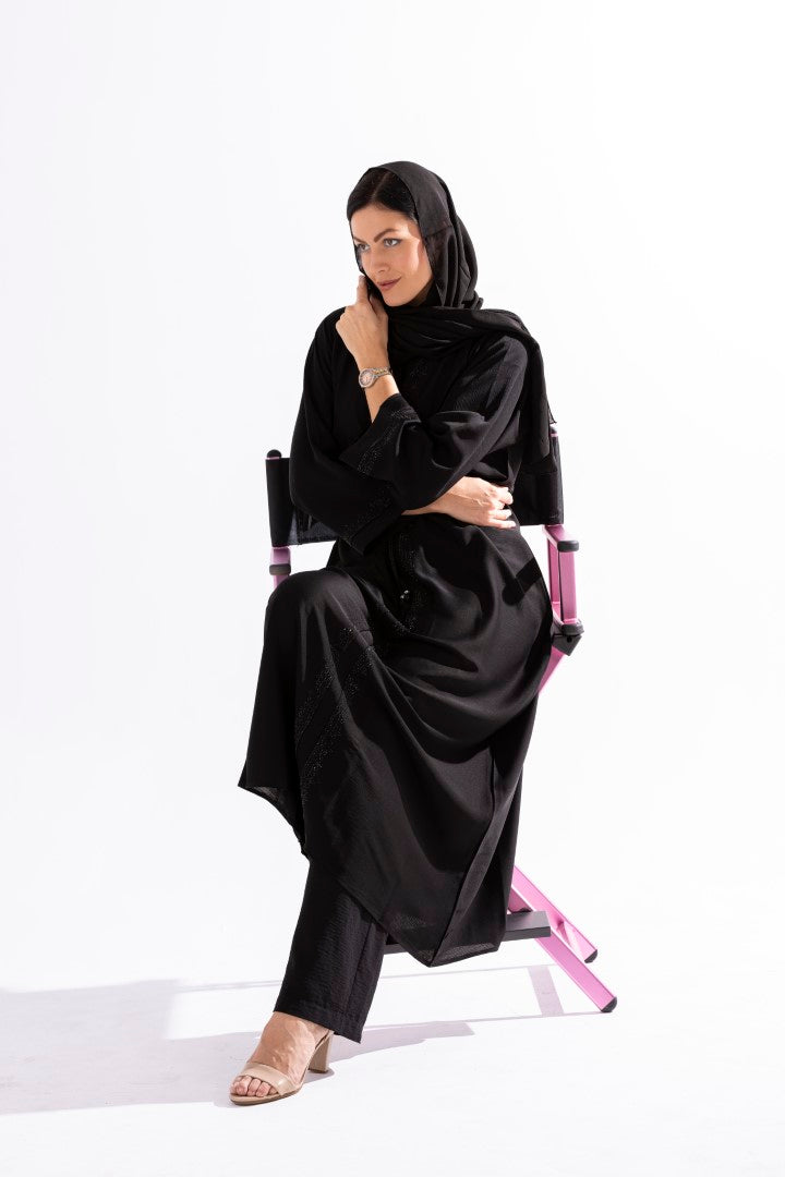 Black Stone Work Abaya by Sky Cashmere D7