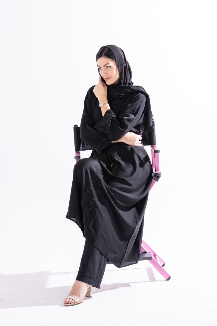 Black Stone Work Abaya by Sky Cashmere D7