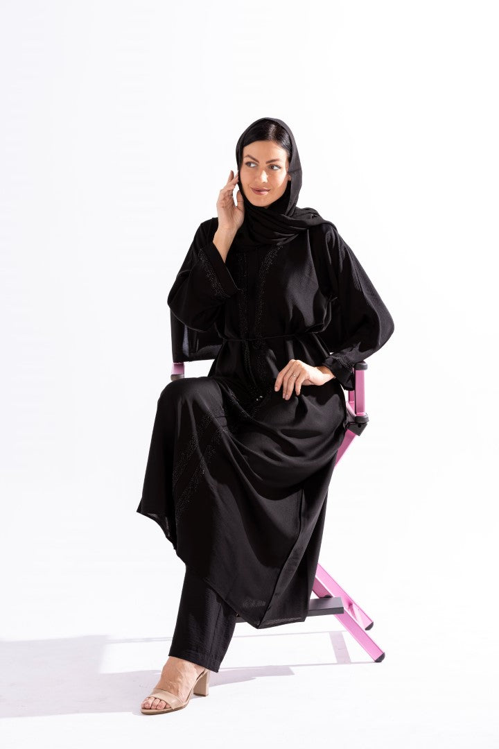 Black Stone Work Abaya by Sky Cashmere D7