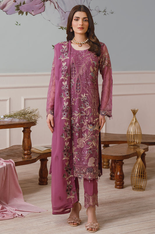 Pakistani Chiffon Suit Set with Embroidered Work Pink F-2509