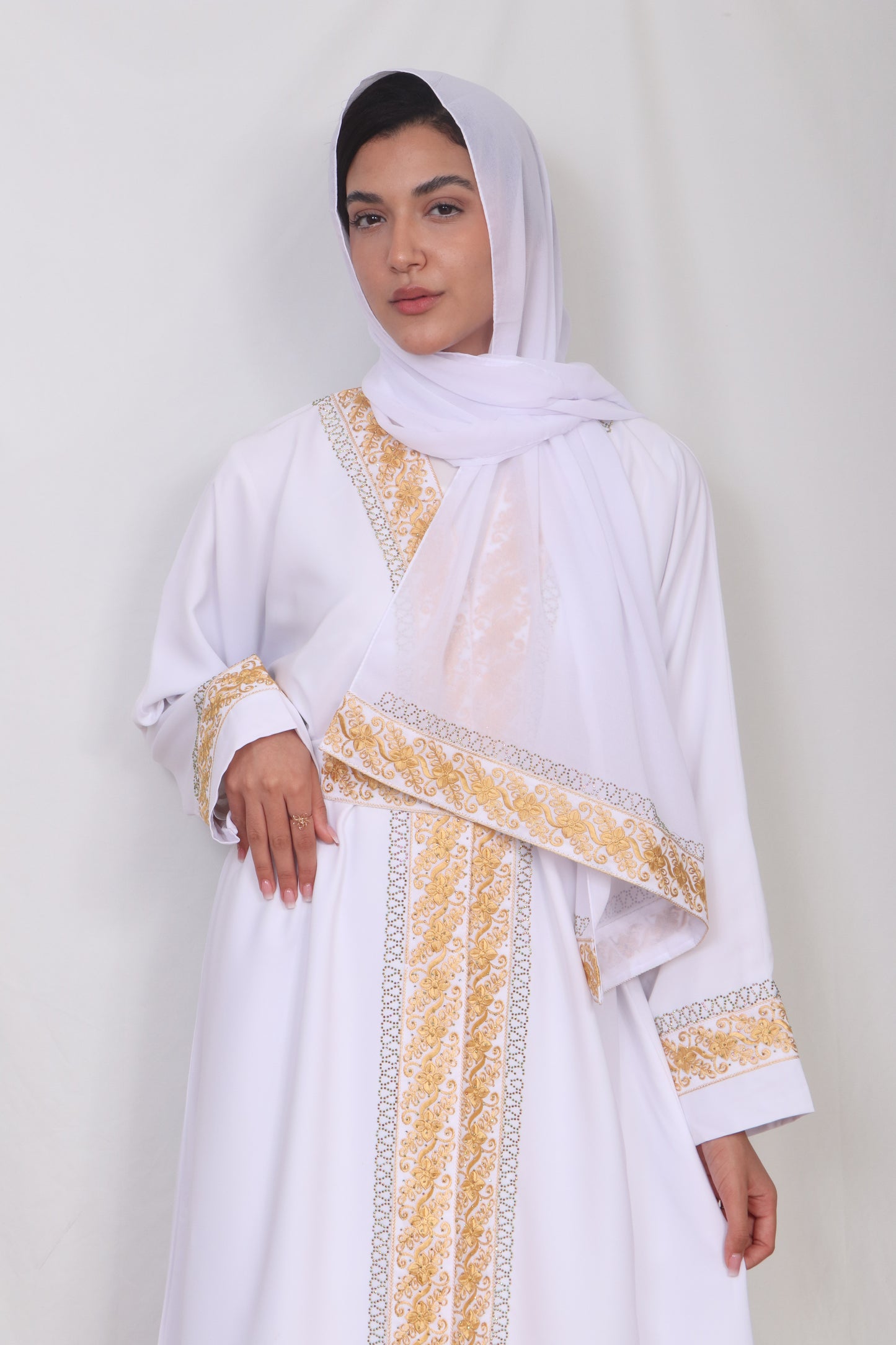 Muslim Fashion Abaya White E1 - Women's Islamic Clothing, Long Sleeve, All Seasons