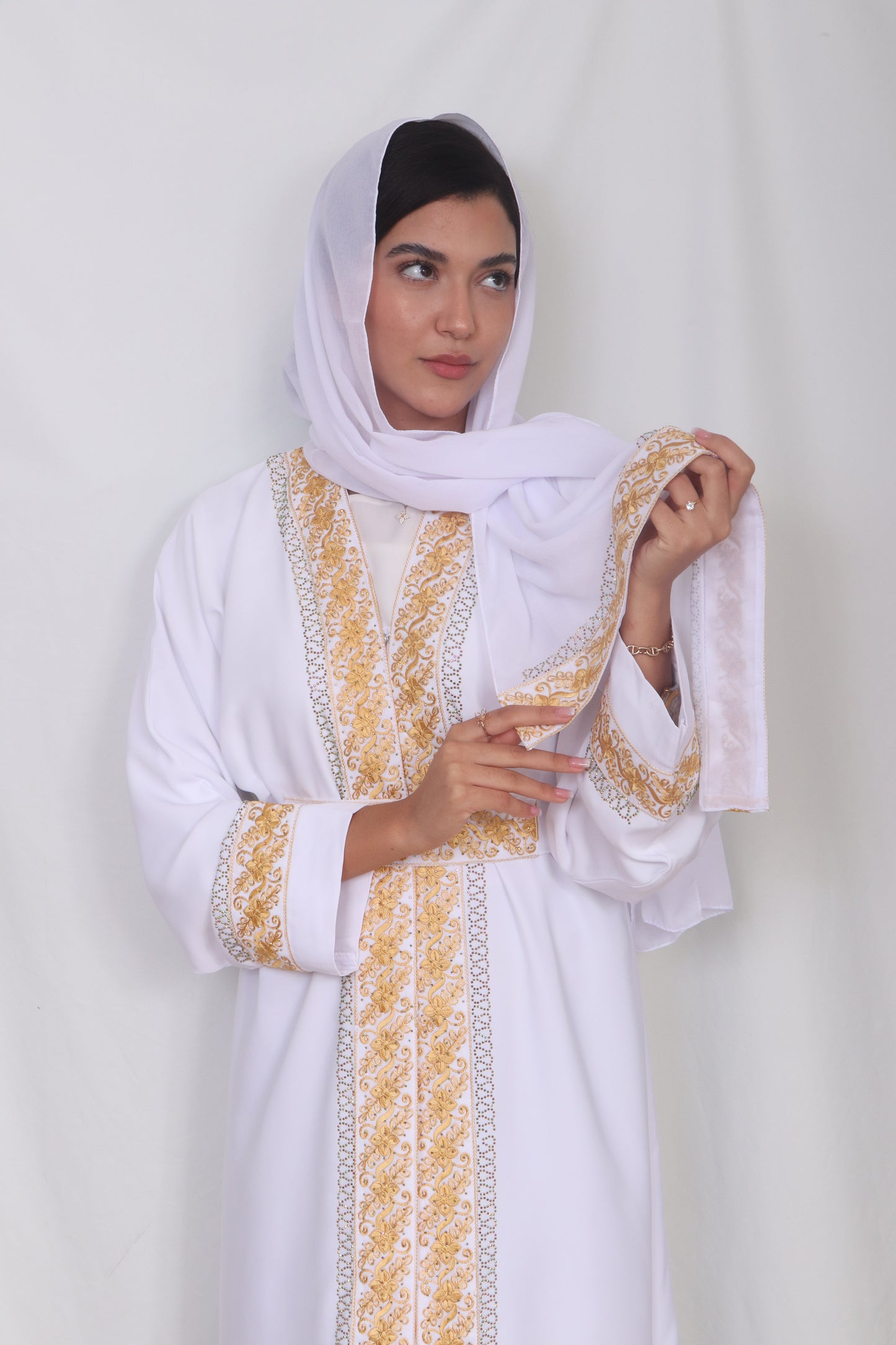 Muslim Fashion Abaya White E1 - Women's Islamic Clothing, Long Sleeve, All Seasons