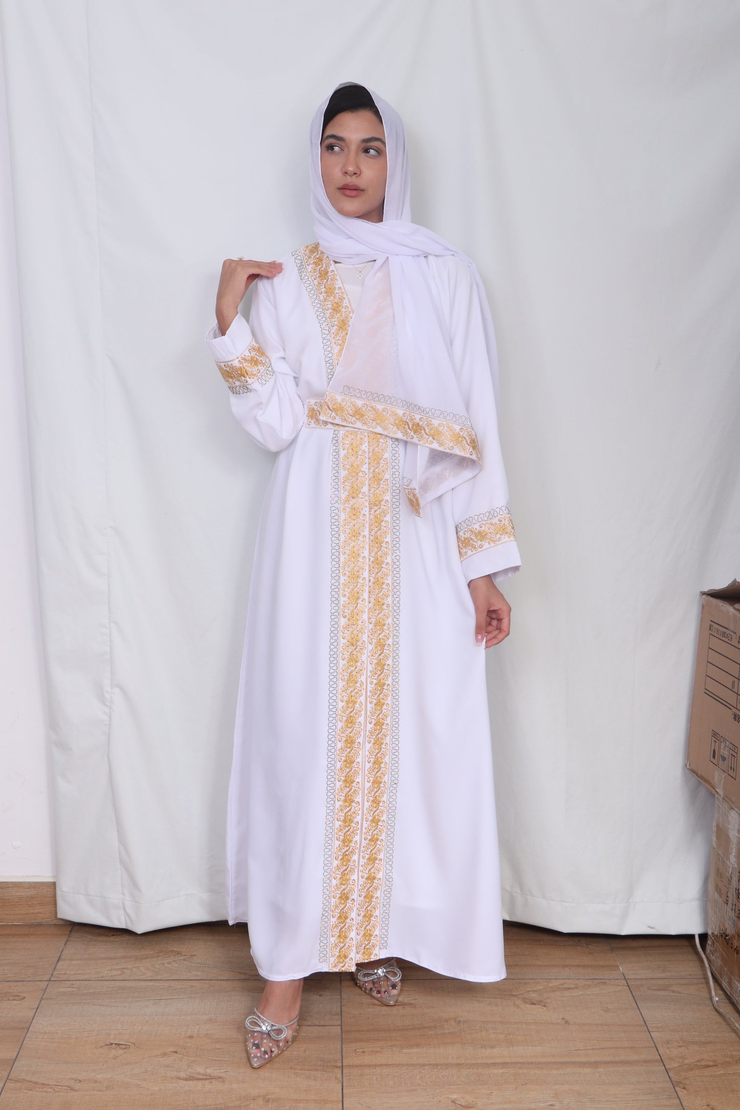 Muslim Fashion Abaya White E1 - Women's Islamic Clothing, Long Sleeve, All Seasons