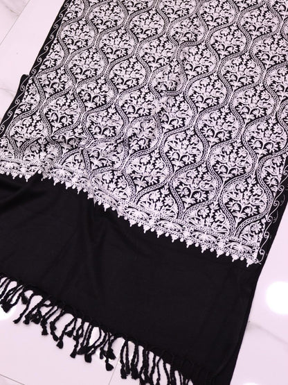 Handmade Jamwar Shawl - Black & Light Grey Z1
