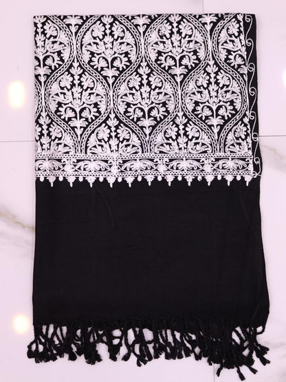 Handmade Jamwar Shawl - Black & Light Grey Z1