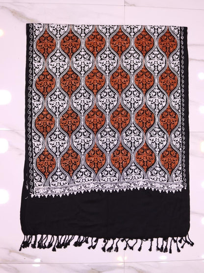 Handmade Jamwar Shawl - Black, White & Orange Z4