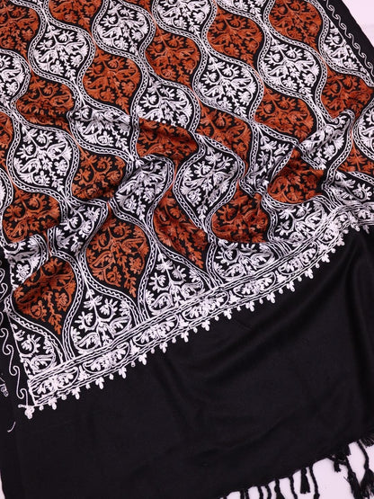 Handmade Jamwar Shawl - Black, White & Orange Z4