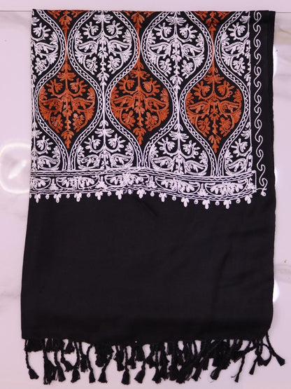 Handmade Jamwar Shawl - Black, White & Orange Z4