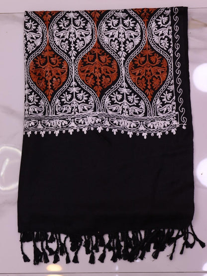 Handmade Jamwar Shawl - Black, White & Orange Z4
