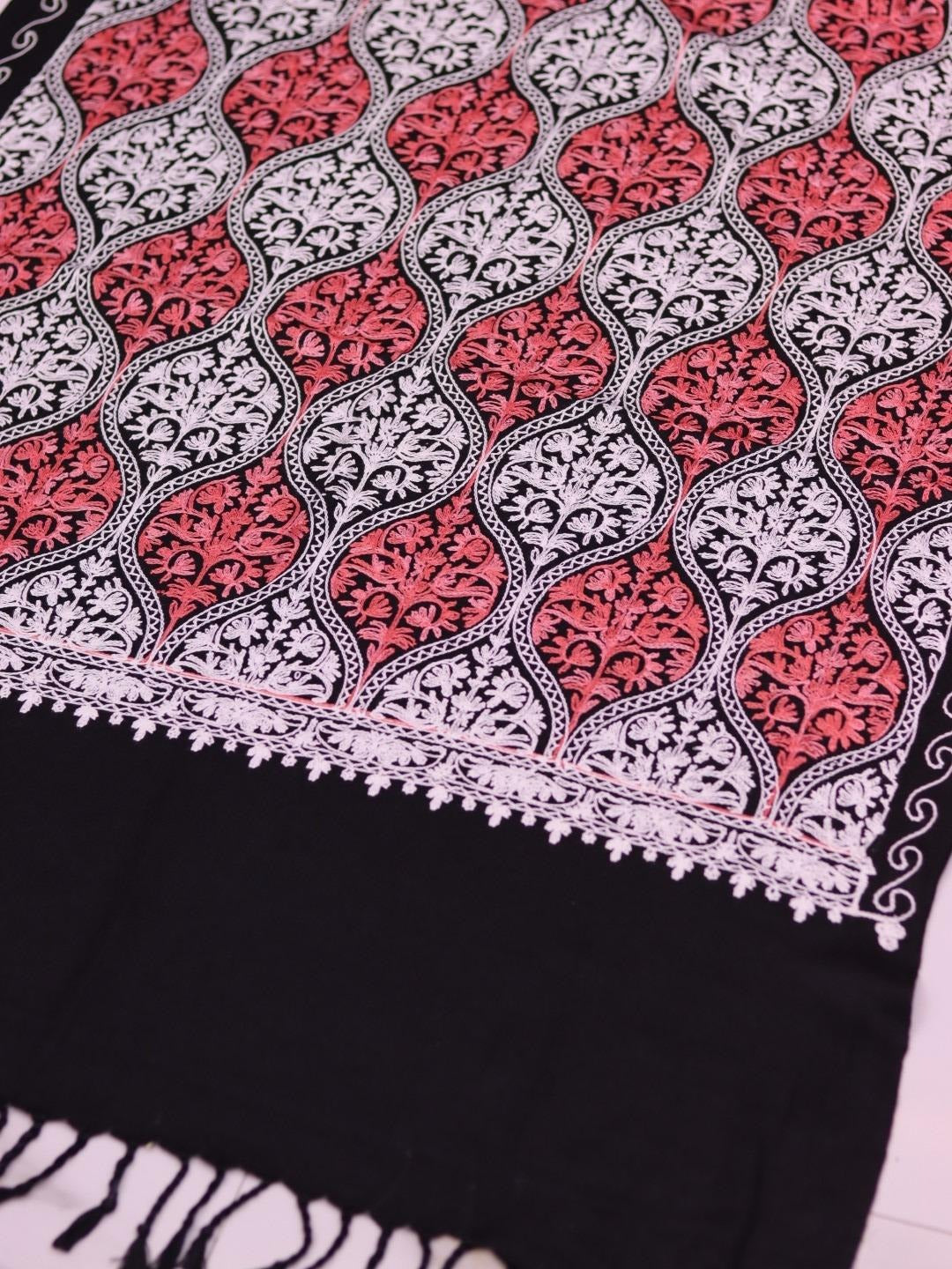 Handmade Jamwar Shawl - Black, White & Red Z5