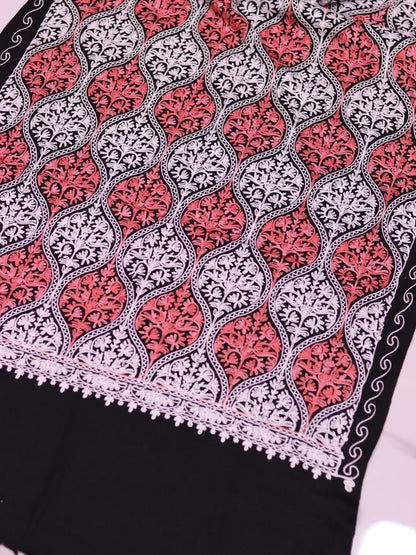 Handmade Jamwar Shawl - Black, White & Red Z5
