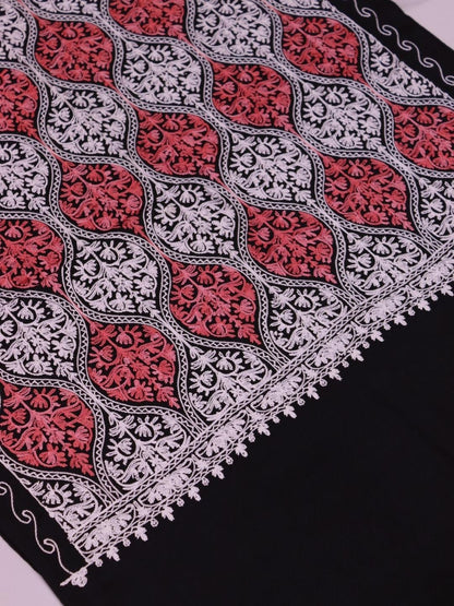 Handmade Jamwar Shawl - Black, White & Red Z5