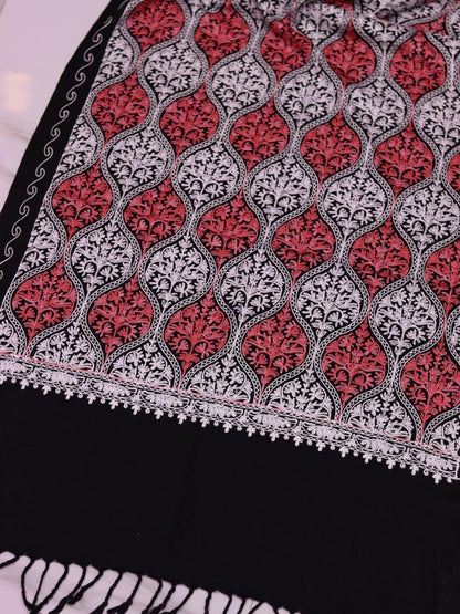Handmade Jamwar Shawl - Black, White & Red Z5