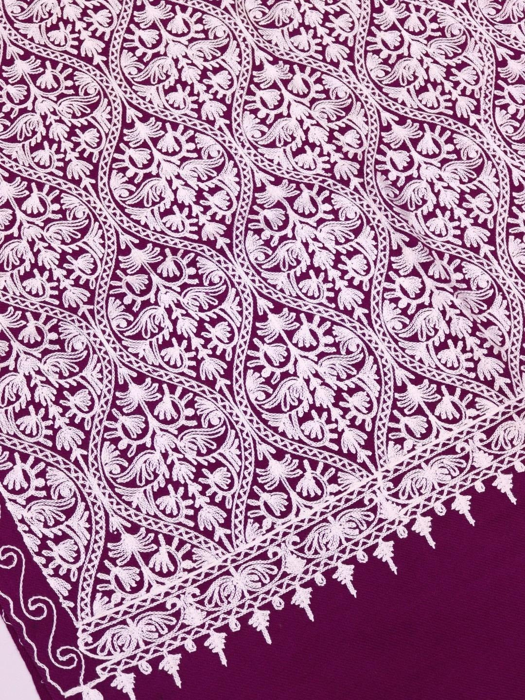 Handmade Jamwar Shawl - Dark Purple & White Z3
