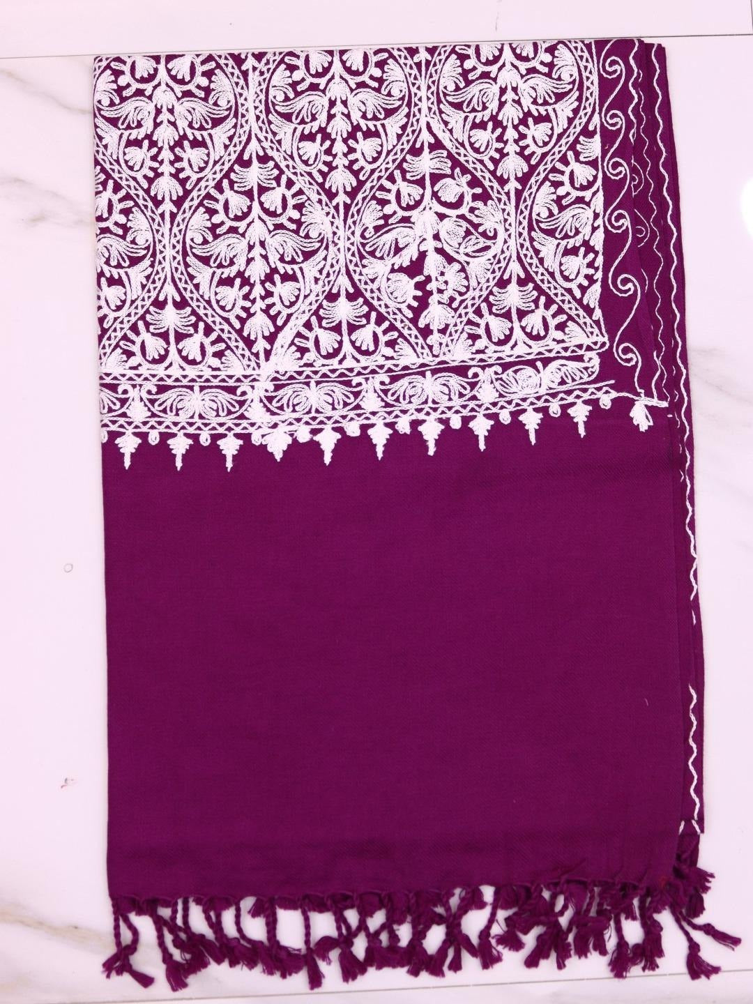 Handmade Jamwar Shawl - Dark Purple & White Z3