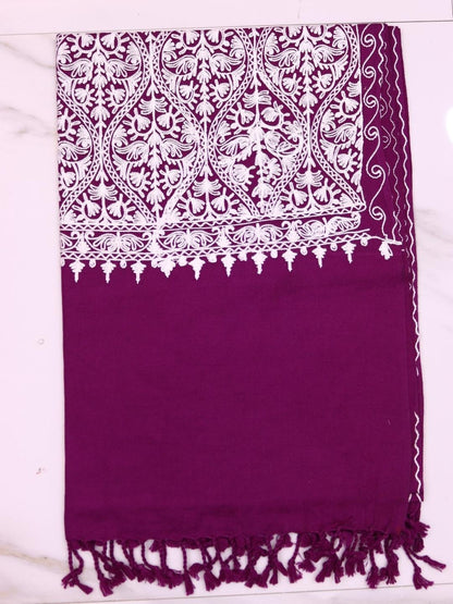 Handmade Jamwar Shawl - Dark Purple & White Z3