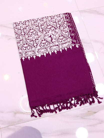 Handmade Jamwar Shawl - Dark Purple & White Z3