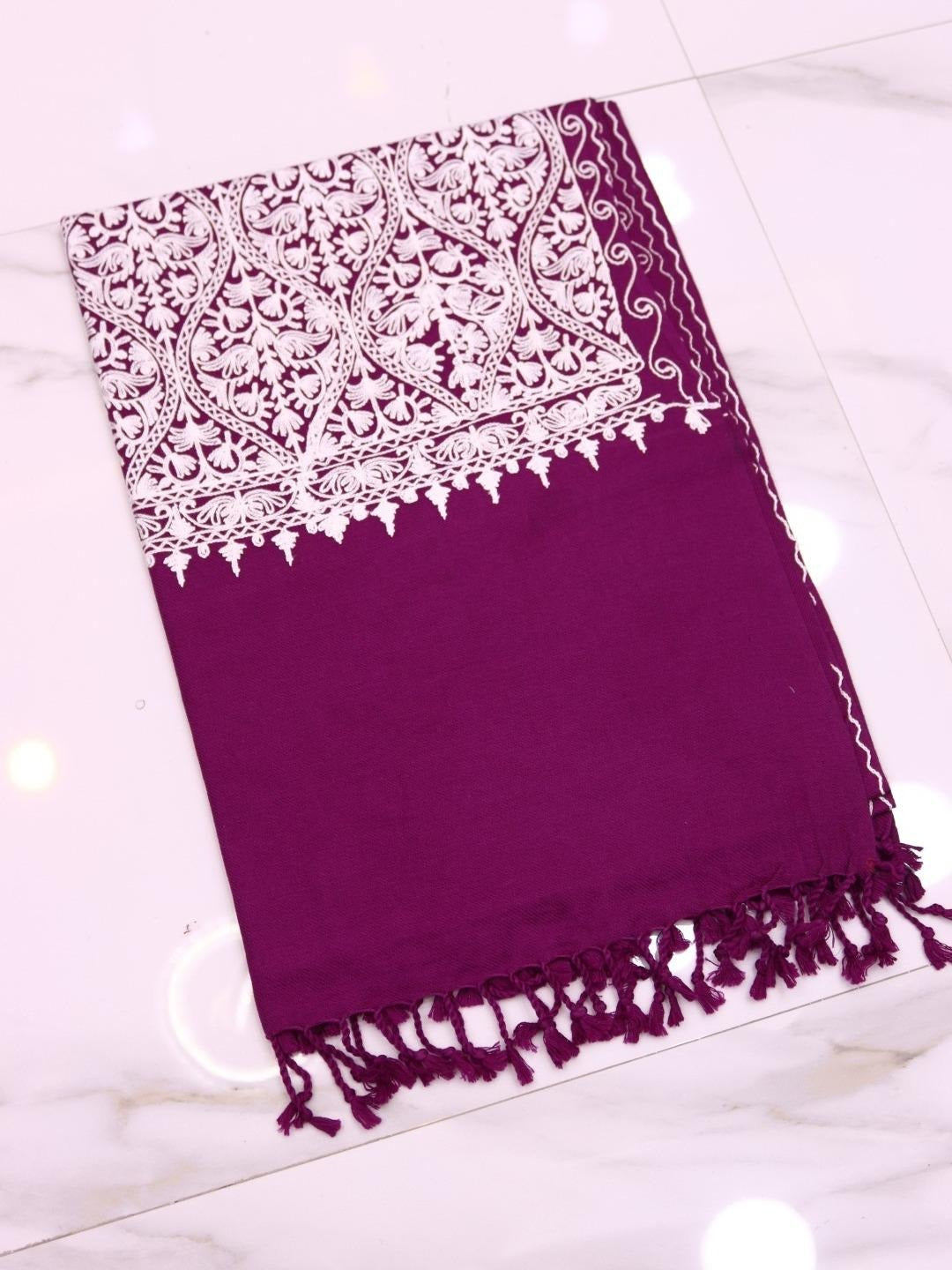 Handmade Jamwar Shawl - Dark Purple & White Z3