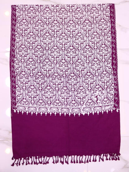 Handmade Jamwar Shawl - Dark Purple & White Z3