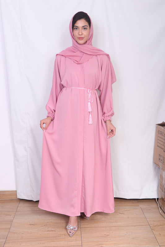 High Quality Muslim Fashion Pink Abaya for Women - Long Sleeves, All Seasons A5