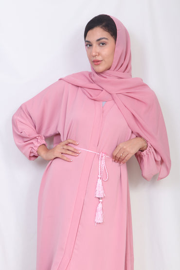 High Quality Muslim Fashion Pink Abaya for Women - Long Sleeves, All Seasons A5