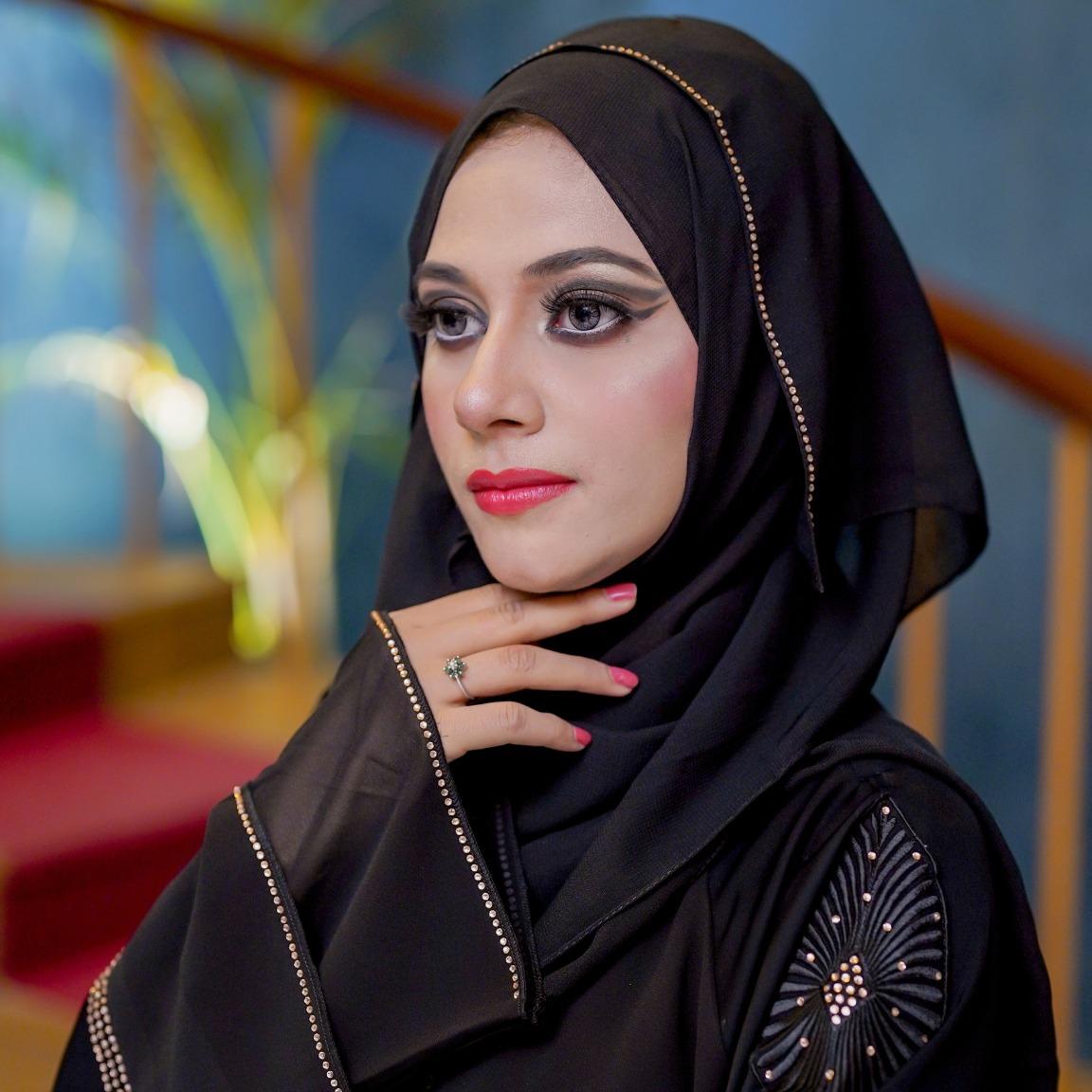 Muslim Abaya Black with Gold Stylish Lace Work on Sleeves with Front Style - "Black 3"