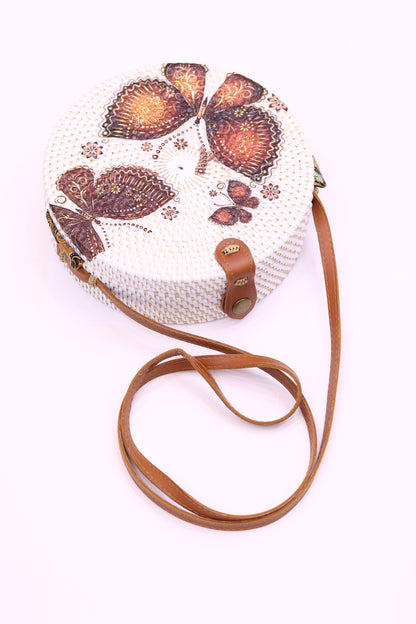 Natural Chic: Rattan Bag For Women with Leather Strap by Sky Cashmere Bag RB-03
