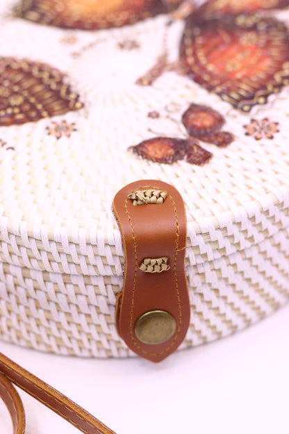 Natural Chic: Rattan Bag For Women with Leather Strap by Sky Cashmere Bag RB-03