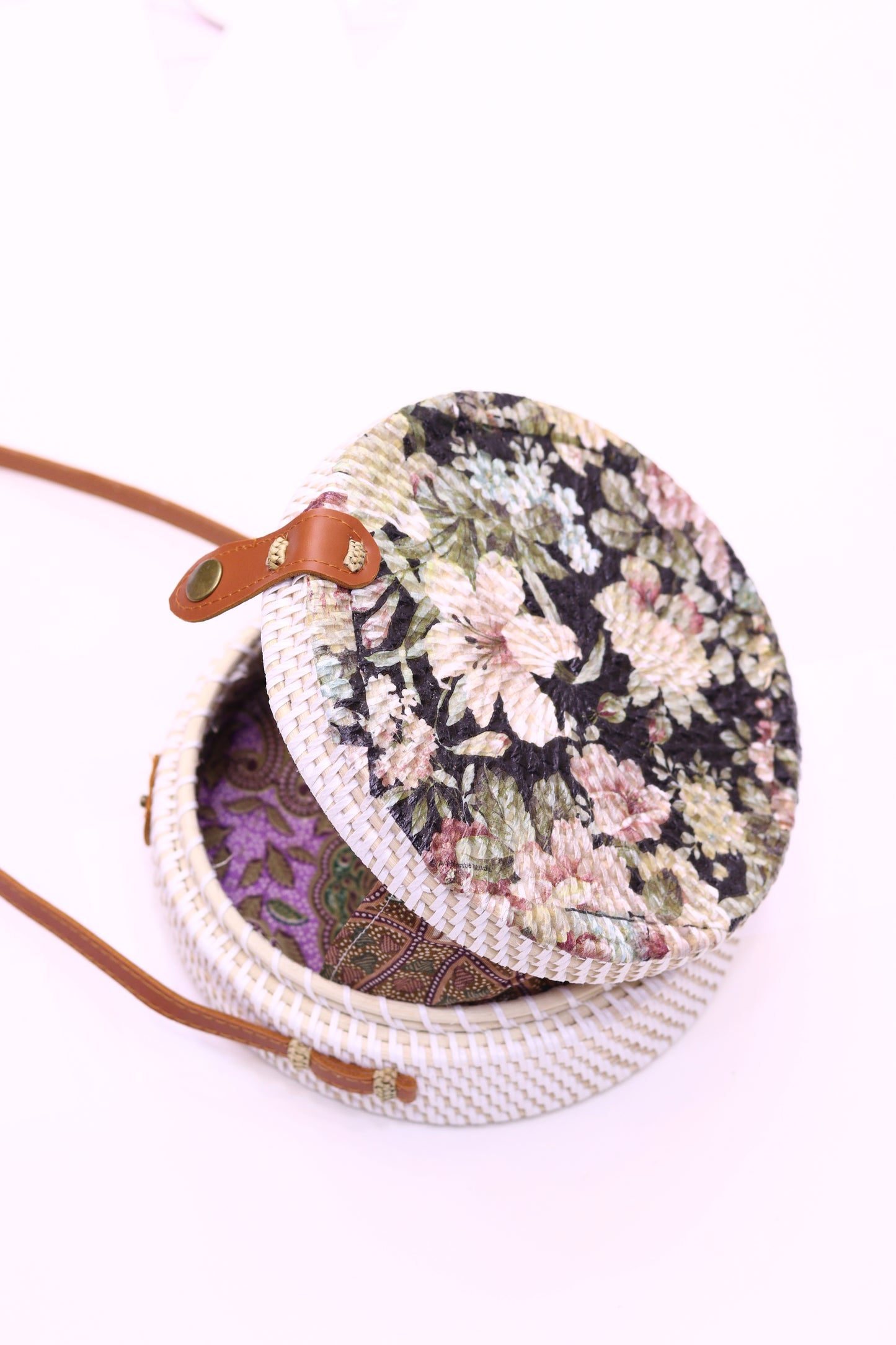 Unique Handwoven Round Rattan Bag Shoulder Leather Straps Natural Chic Hand RB-10