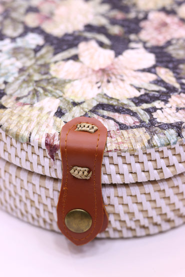 Unique Handwoven Round Rattan Bag Shoulder Leather Straps Natural Chic Hand RB-10