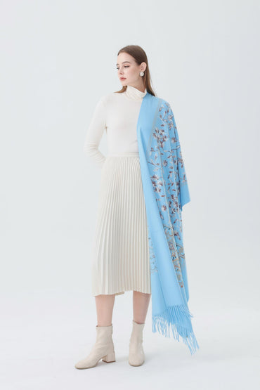 Wool Embroidered Scarf with Tassels SC-01