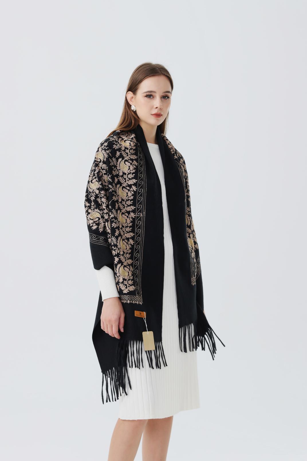 Wool Embroidered Scarf with Tassels SC-06