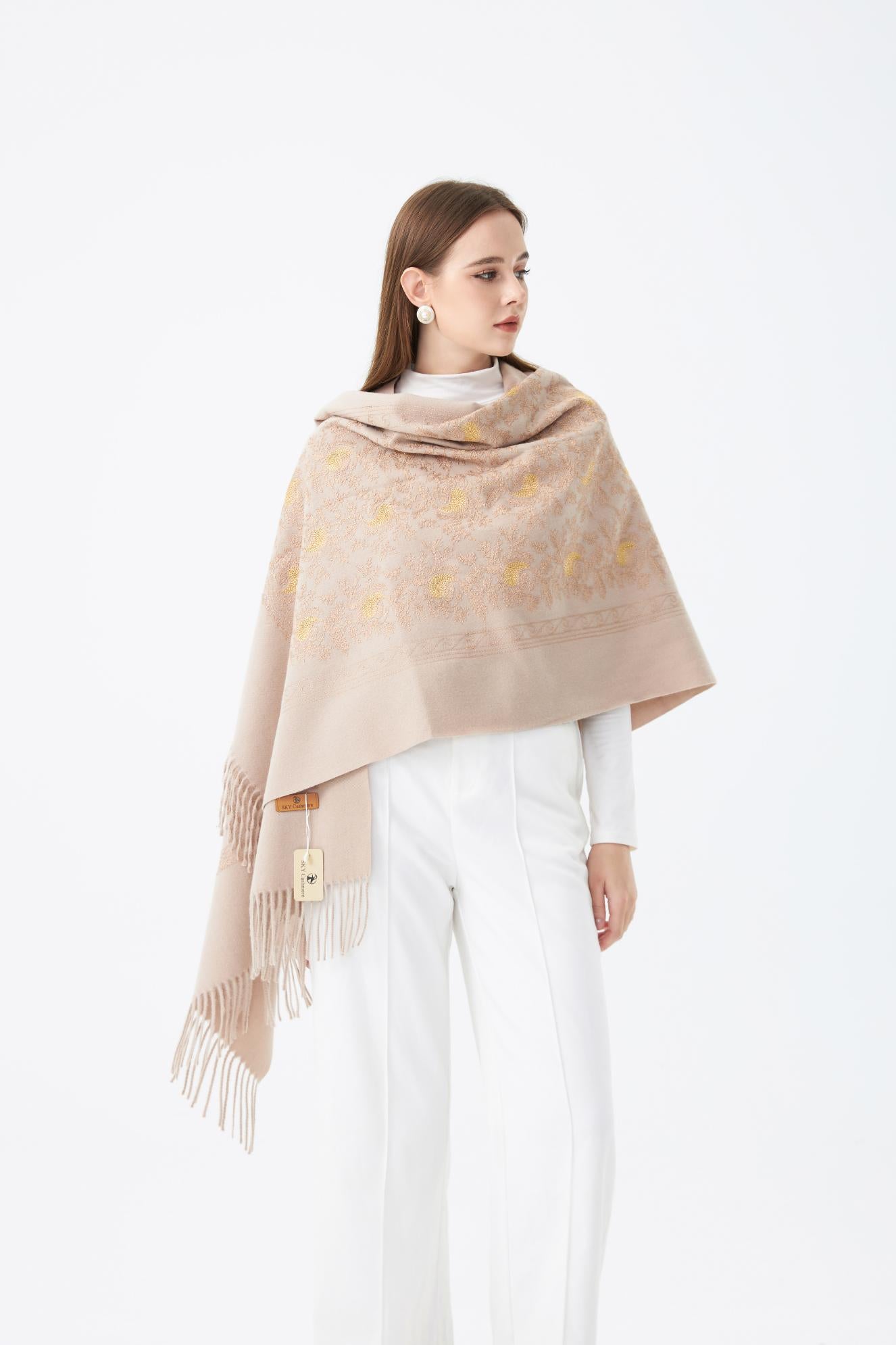 Wool Embroidered Scarf with Tassels SC-06